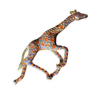 Vintage Orange and Purple Giraffe Enamel Brooch